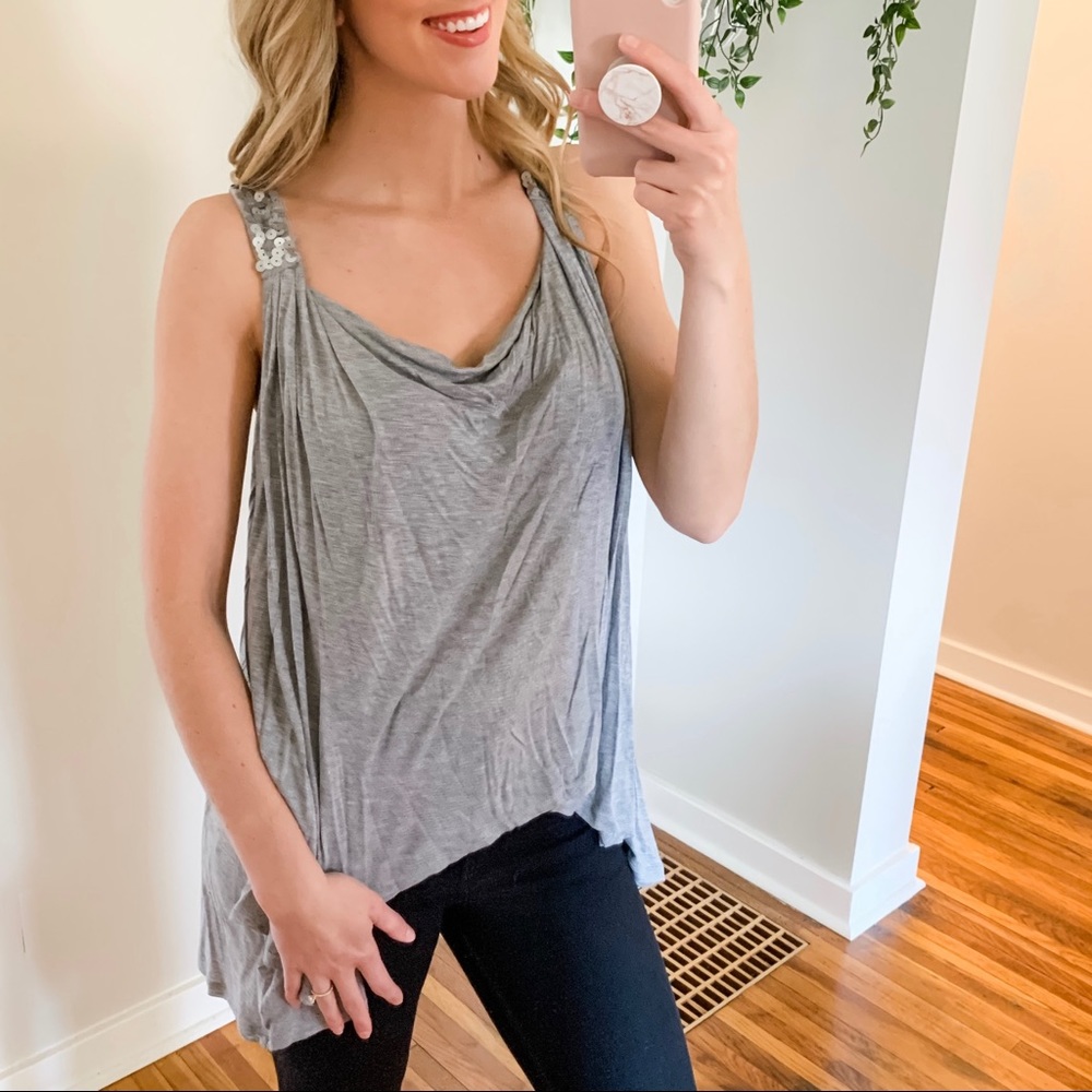 Michael Kors Sequin Flowy Tank Top Grey